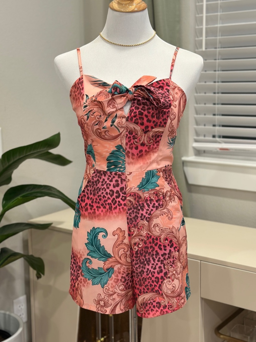 Guess Pink Floral & Teal Leaf One-Piece Romper